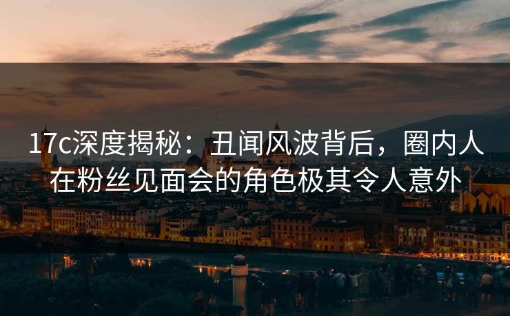 17c深度揭秘：丑闻风波背后，圈内人在粉丝见面会的角色极其令人意外